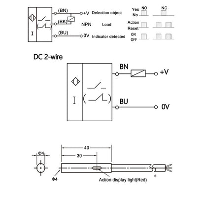 M4 Inductive Proximity Sensor, 1mm Sensing, 3-Wire DC 6-36V (NPN/PNP NO/NC Options)
