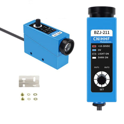 NPN Photoelectric Contrast Sensor | 10mm Standard Sensing Distance RGB Color Mark Switch for Labeling & Printing