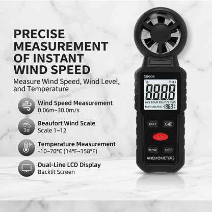 Digital handheld anemometer measuring instrument