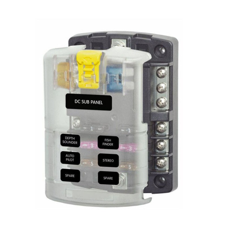6-Way Blade Fuse Block Automotive Fuse Box with Yellow Latch and Transparent Cover