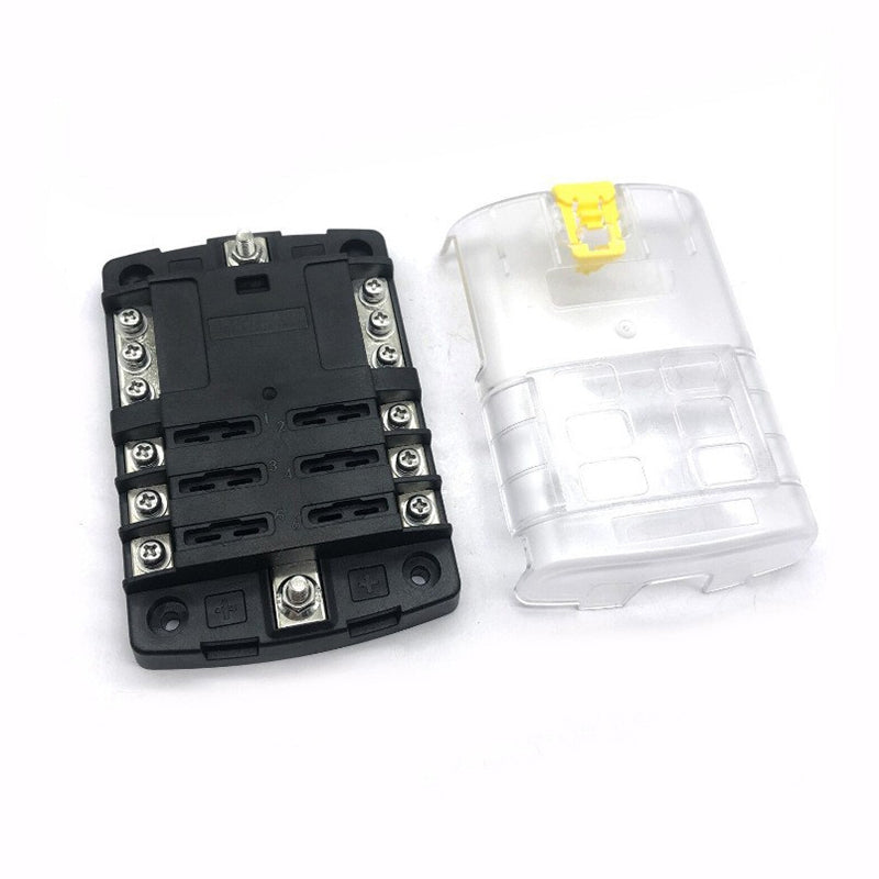 6-Way Blade Fuse Block Automotive Fuse Box with Yellow Latch and Transparent Cover