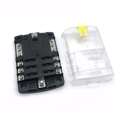 6-Way Blade Fuse Block Automotive Fuse Box with Yellow Latch and Transparent Cover